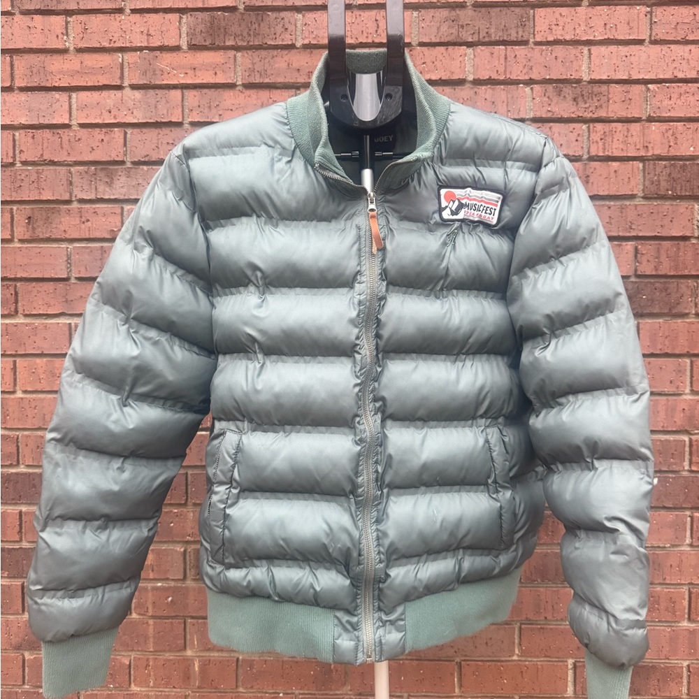 Hooey Track Jacket Womens Large Green Full Zip Quilted Puffer Bomber Musicfest